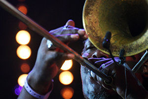 Rebirth Brass Band members perform live at the 16th Koktebel Jazz Party international music festival