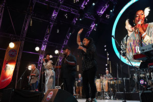 Incognito band members perform live at the 16th Koktebel Jazz Party international music festival